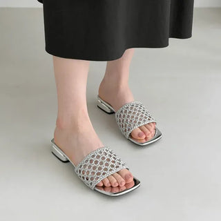 Square Twisted Strap Mule Slipper Sandals