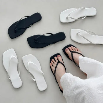 Square Twisted Strap Flip-flop Sandals/Slippers