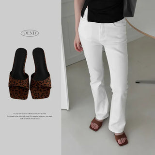 Square Open-Toe Strap Kitten Heel Sandal Mule Slippers
