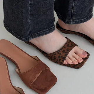Square Open-Toe Strap Kitten Heel Sandal Mule Slippers