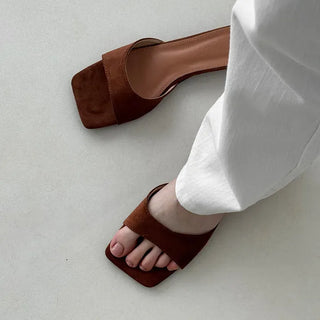 Square Open-Toe Strap Kitten Heel Sandal Mule Slippers