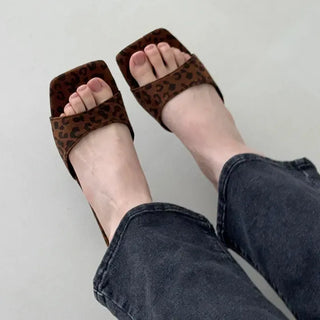 Square Open-Toe Strap Kitten Heel Sandal Mule Slippers