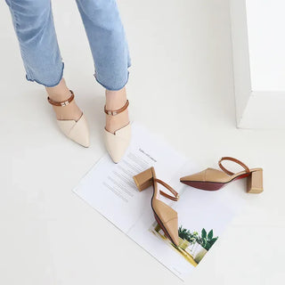 Asymmetrical Cut Two-Way Platform Strap Mule Heels