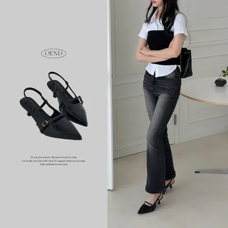 Stiletto Buckle Strap Slingback Kitten Heel
