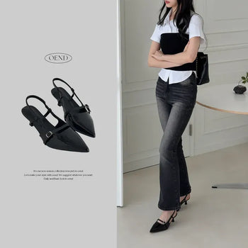 Stiletto Buckle Strap Slingback Kitten Heel