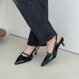 Stiletto Buckle Strap Slingback Kitten Heel