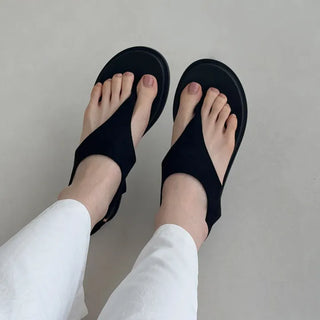 Round Suede Covered Flip-flop Platform Sandals