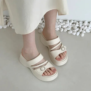 Buckle Strap Platform Slipper Wedge Sandal Mule Heel