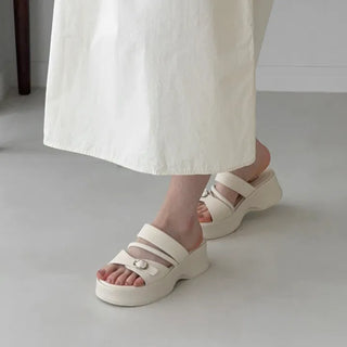 Buckle Strap Platform Slipper Wedge Sandal Mule Heel
