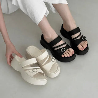 Buckle Strap Platform Slipper Wedge Sandal Mule Heel