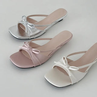 Ribbon Square Mule Sandal Slippers