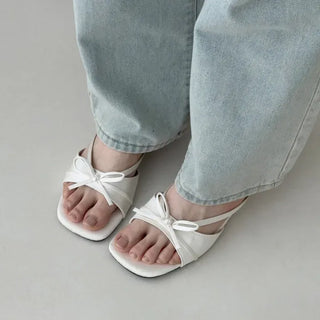 Ribbon Square Mule Sandal Slippers