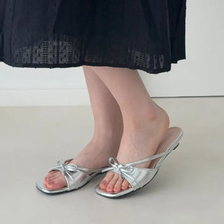 Ribbon Square Mule Sandal Slippers