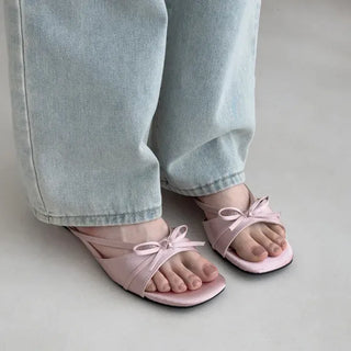 Ribbon Square Mule Sandal Slippers