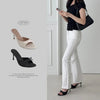 Round Open-Toe Ribbon Mule Sandal Heel