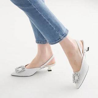 Square Cubic Slingback Kitten Heel