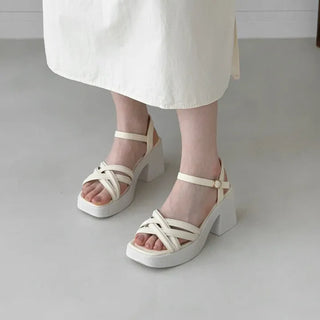 Square Platform Buckle Strap Platform Sandal Heel