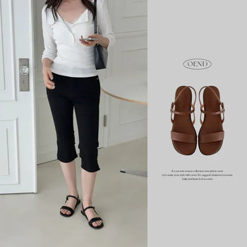 Square Buckle Banding Strap Flat Sandal Slippers