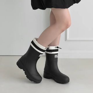 Round String Chunky Platform Mid-heel Rain Boots