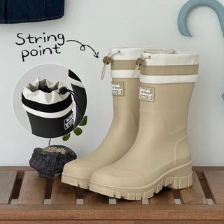 Round String Chunky Platform Mid-heel Rain Boots
