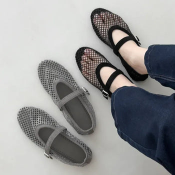 Round Mesh Glitter Mary Jane Flat Sandals