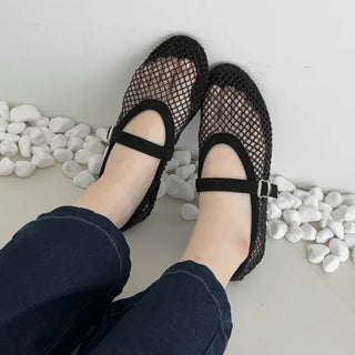 Round Mesh Glitter Mary Jane Flat Sandals