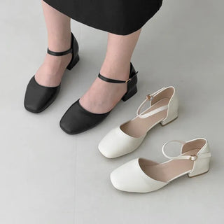 Square Strap Mid-Heel Mary Jane Pumps