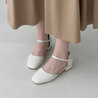 Square Strap Mid-Heel Mary Jane Pumps