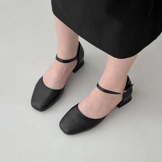 Square Strap Mid-Heel Mary Jane Pumps