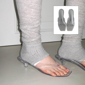 Square PVC Jelly Shoes Flip-flops Mule Sandal Heels