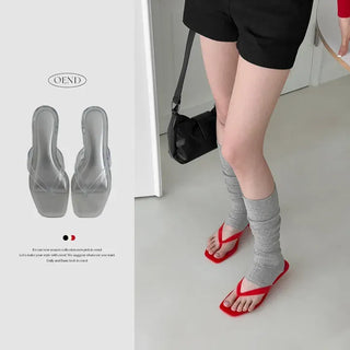 Square PVC Jelly Shoes Flip-flops Mule Sandal Heels