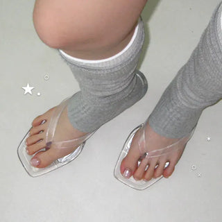 Square PVC Jelly Shoes Flip-flops Mule Sandal Heels