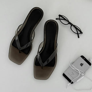 Square PVC Jelly Shoes Flip-flops Mule Sandal Heels