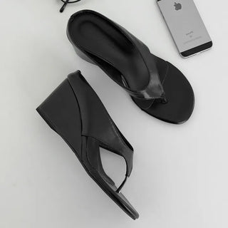 Leather Flip-flop Wedge Heel Sandals