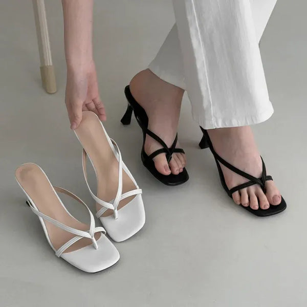Square V-Cut Strap Mule Flip-flop Heel