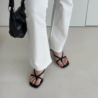 Square V-Cut Strap Mule Flip-flop Heel