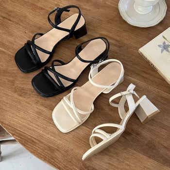 Strap Platform Square Sandal Heels