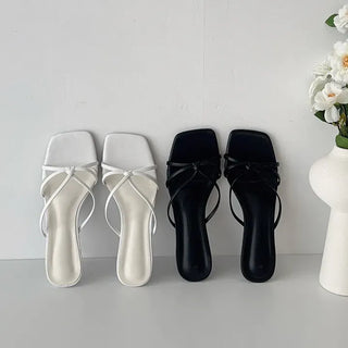 Square Skinny Twisted Strap Mule Heel