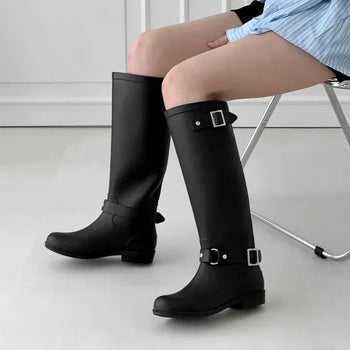 Back Zipper Buckle Long Rain Boots