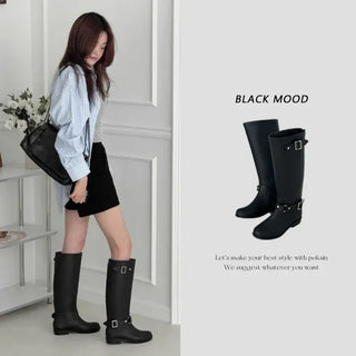 Back Zipper Buckle Long Rain Boots