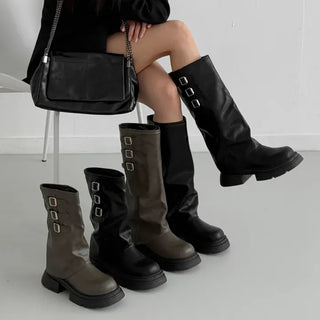 Leather Leg Warmer Buckle Platform Mid-calf & Long Boots