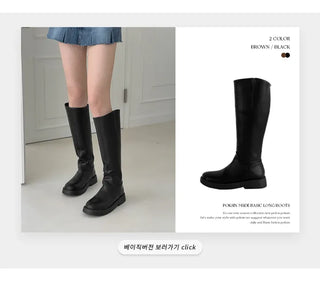 Round Buckle Rider Diagonal Cut Platform Long Boots