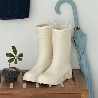 Rounded Toe Block Heel Mid-Length Rain Boots