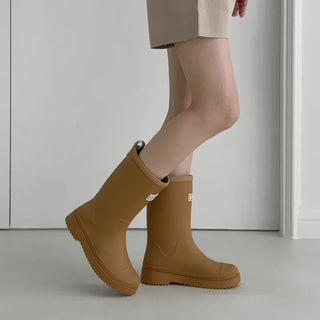 Rounded Toe Block Heel Mid-Length Rain Boots