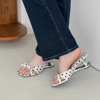 Square Ribbon Dot Sling Mule Sandals