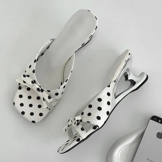 Square Ribbon Dot Sling Mule Sandals