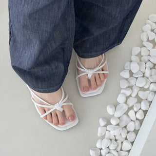 Square Slim Fit Twisted Strap Flat Slipper Sandals