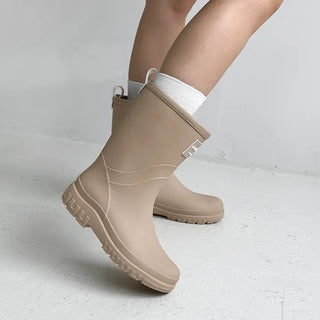 Rounded Toe Rubber Mid-Length Rain Boots