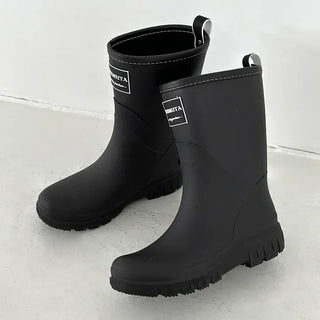 Rounded Toe Rubber Mid-Length Rain Boots