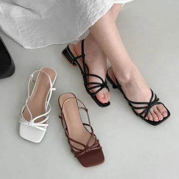 Square Strap Slingback Platform Sandals